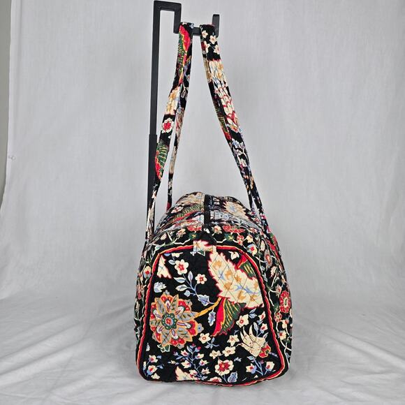 Vera Bradley Quilted Duffle Tote Bag Black Red Multi Floral - Picture 7 of 16